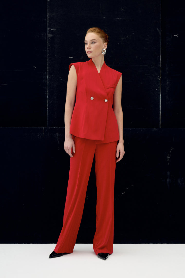 Sateen Pantalon Anna Rayé - Rouge