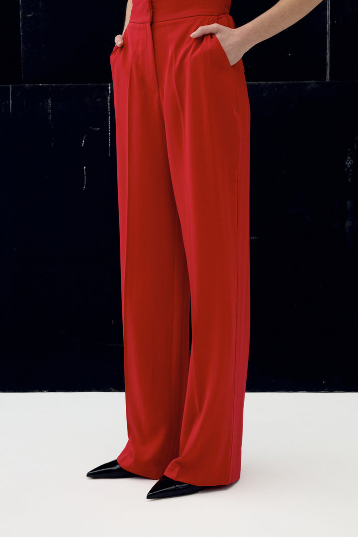 Sateen Pantalon Anna Rayé - Rouge