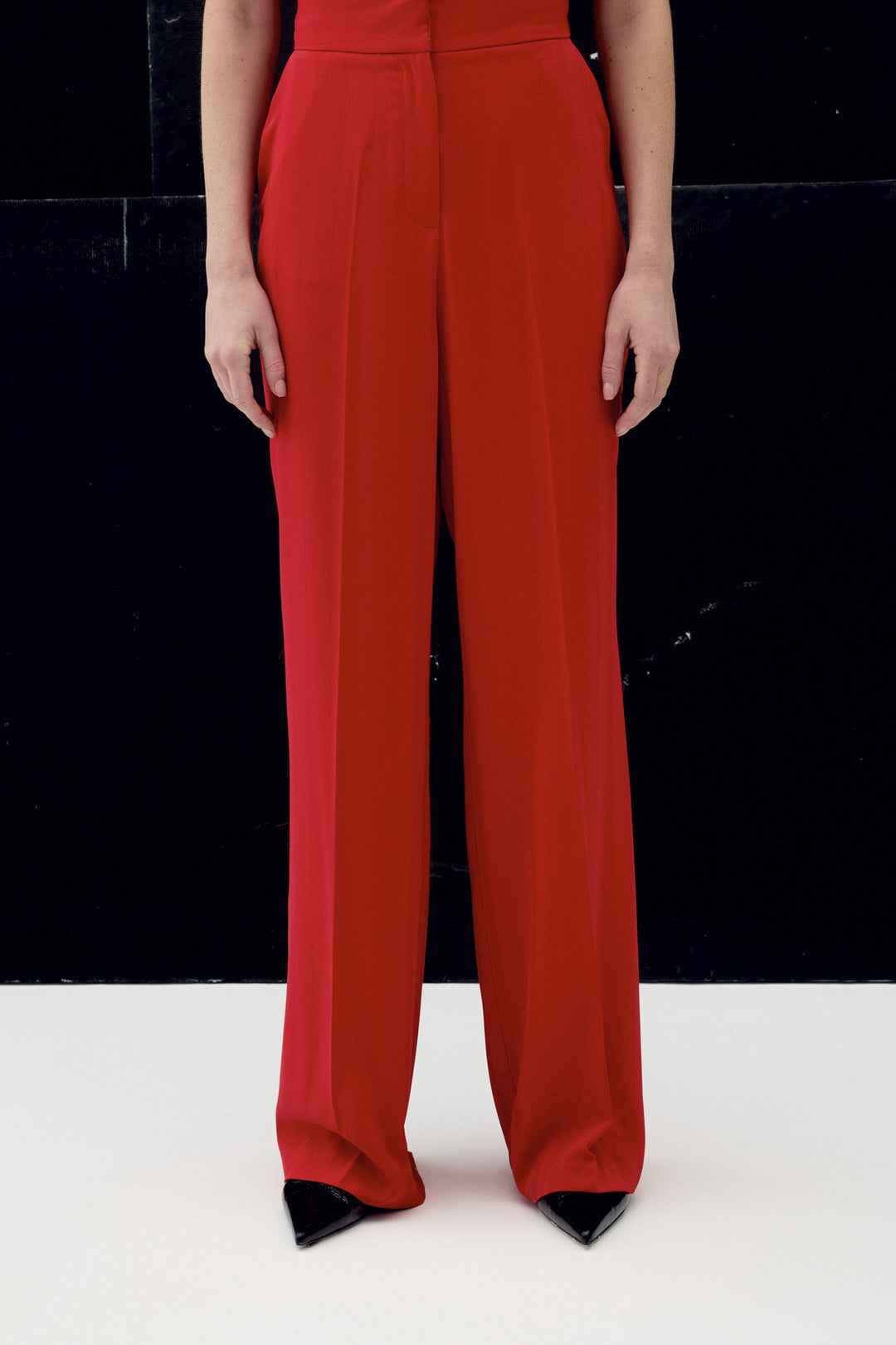 Sateen Pantalon Anna Rayé - Rouge
