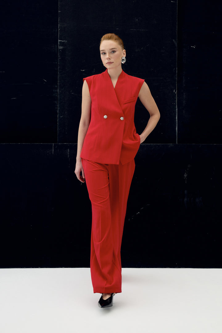 Sateen Pantalon Anna Rayé - Rouge