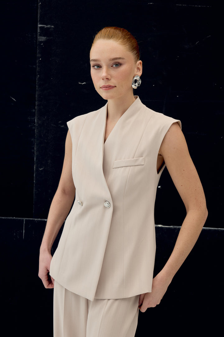 Sateen Gilet rayé Anna - Beige
