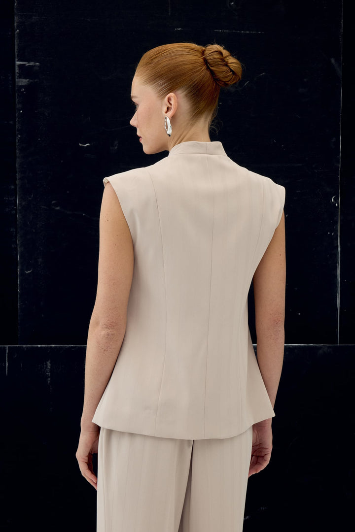 Sateen Gilet rayé Anna - Beige