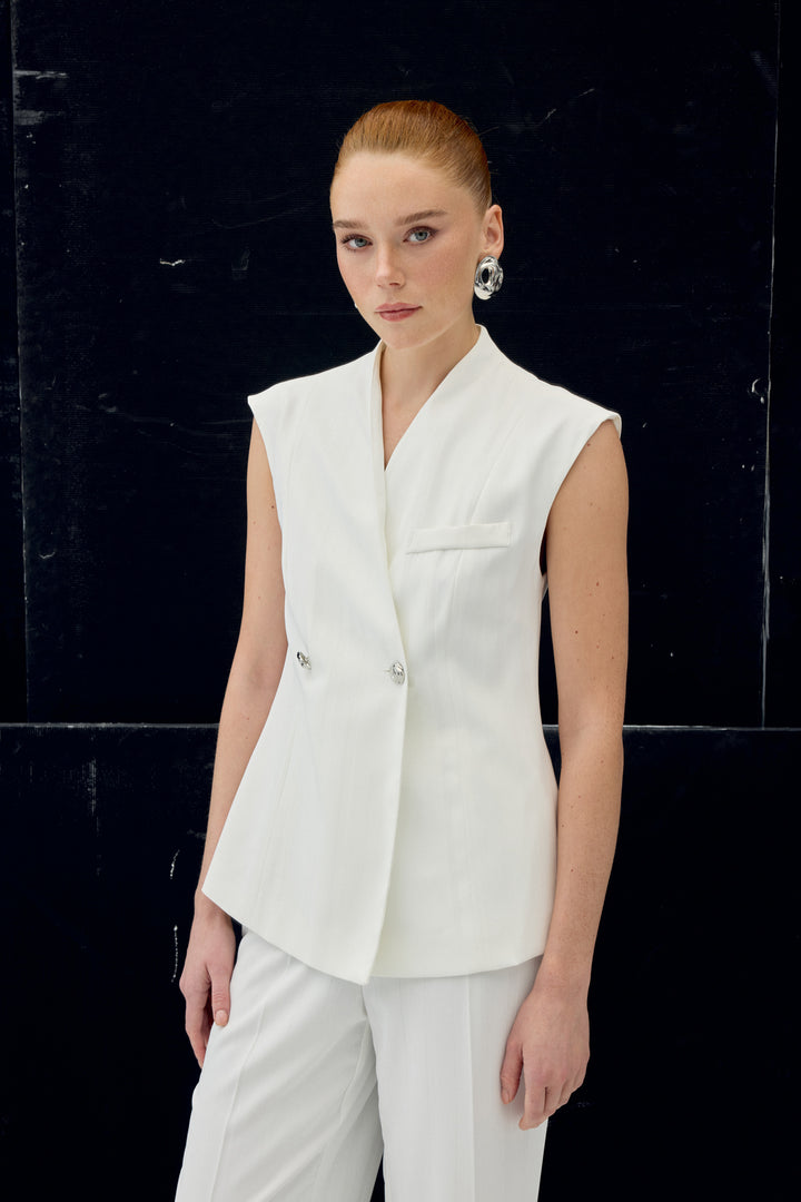 Sateen Gilet rayé Anna - Écru