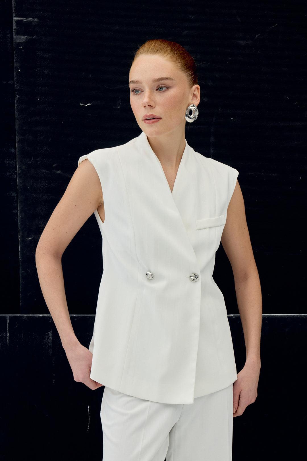 Sateen Gilet rayé Anna - Écru