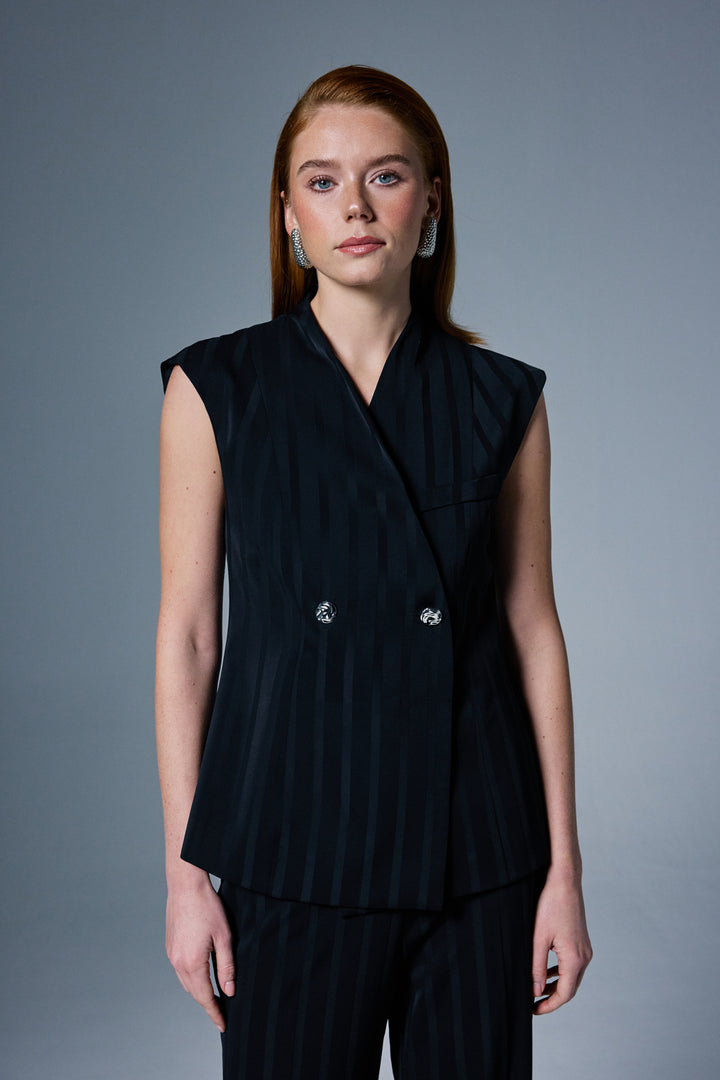 Sateen Gilet rayé Anna - Noir