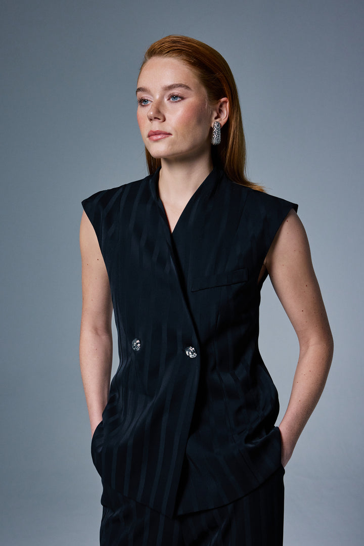 Sateen Gilet rayé Anna - Noir