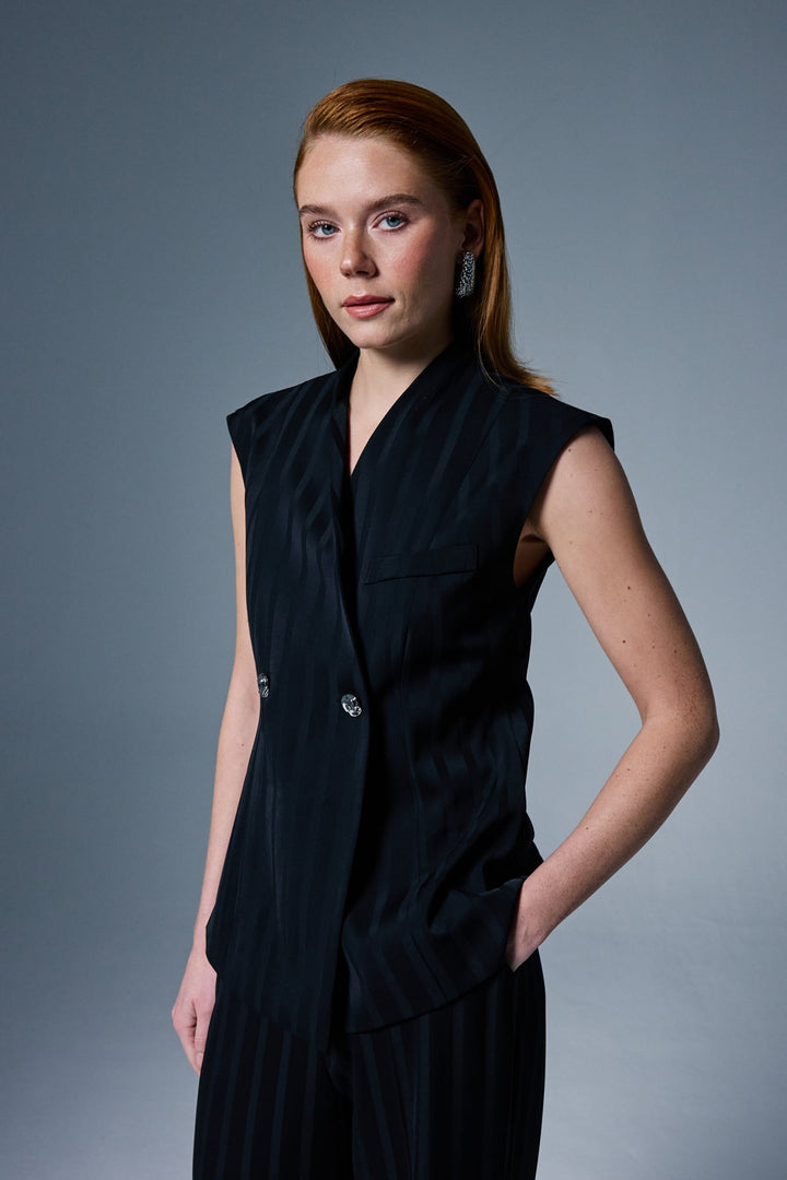 Sateen Gilet rayé Anna - Noir