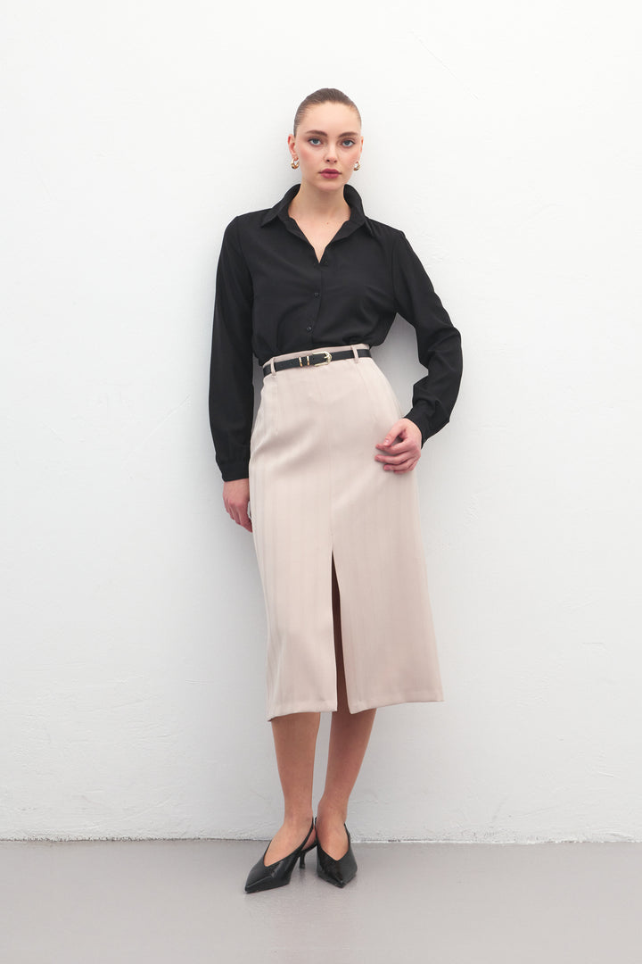 Sateen Jupe Anna à Fente - Beige