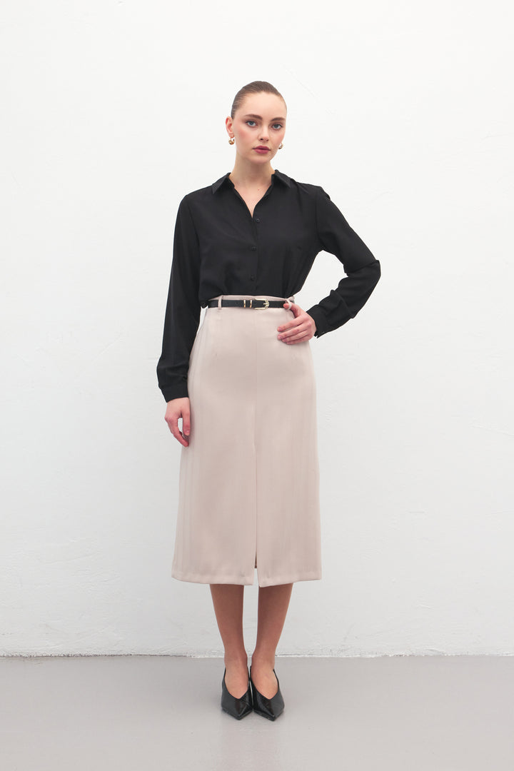 Sateen Jupe Anna à Fente - Beige