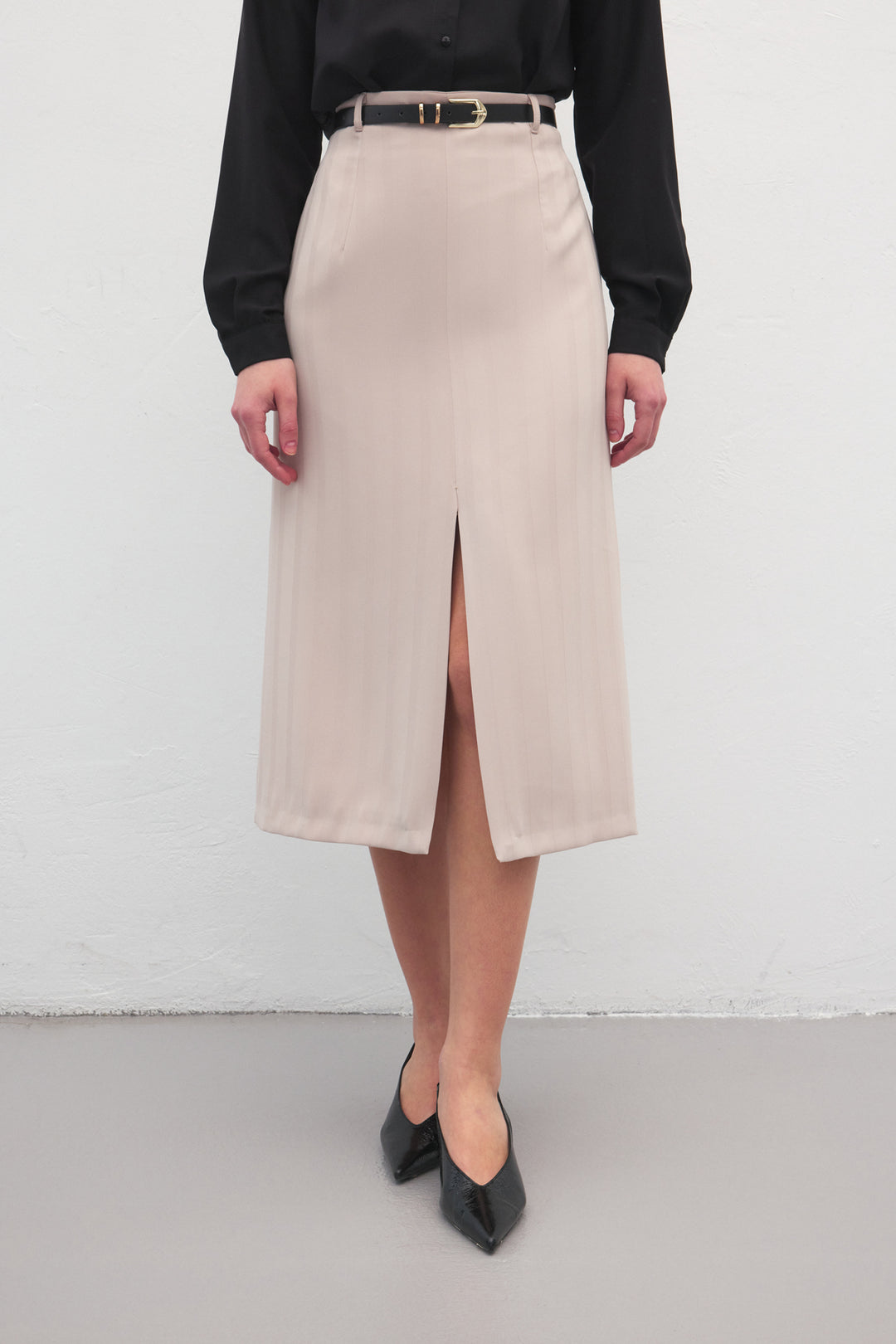 Sateen Jupe Anna à Fente - Beige