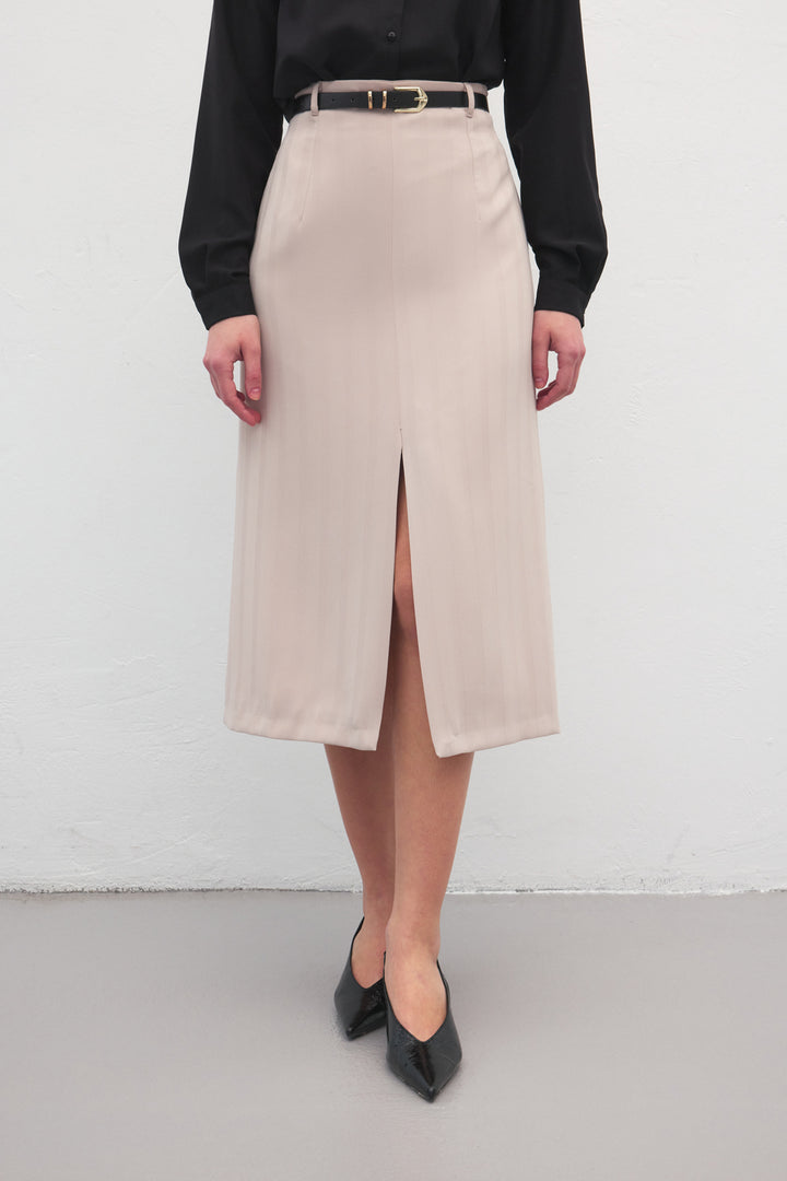 Sateen Jupe Anna à Fente - Beige