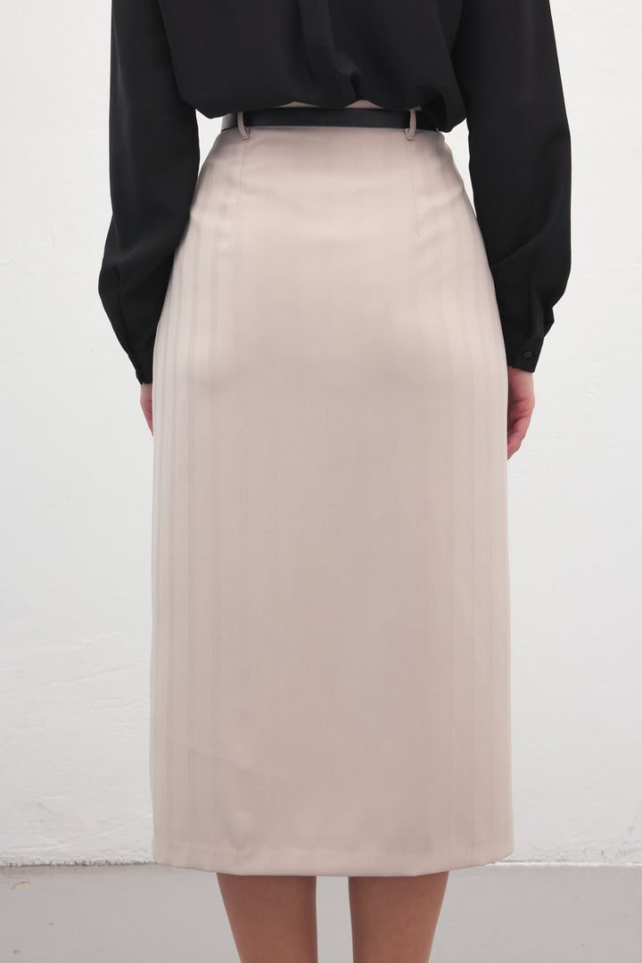 Sateen Jupe Anna à Fente - Beige