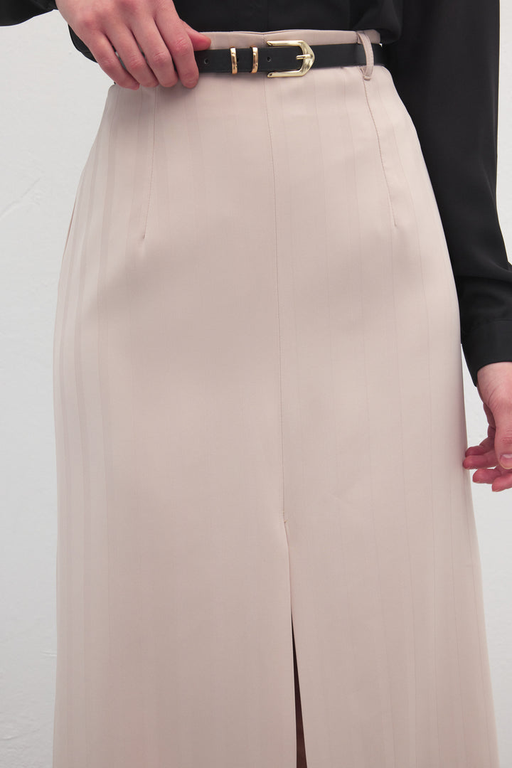 Sateen Jupe Anna à Fente - Beige