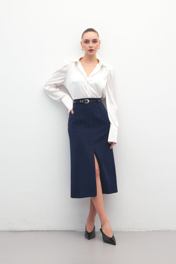 Sateen Jupe Anna Fendue - Bleu marine
