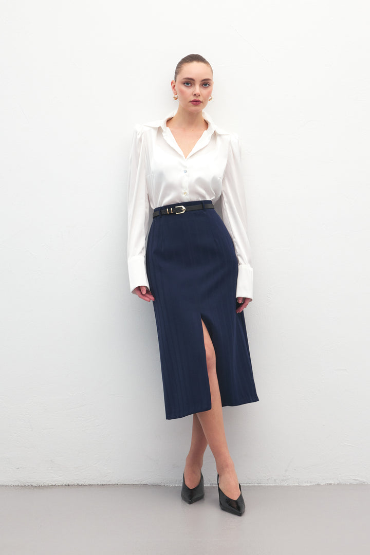 Sateen Jupe Anna Fendue - Bleu marine