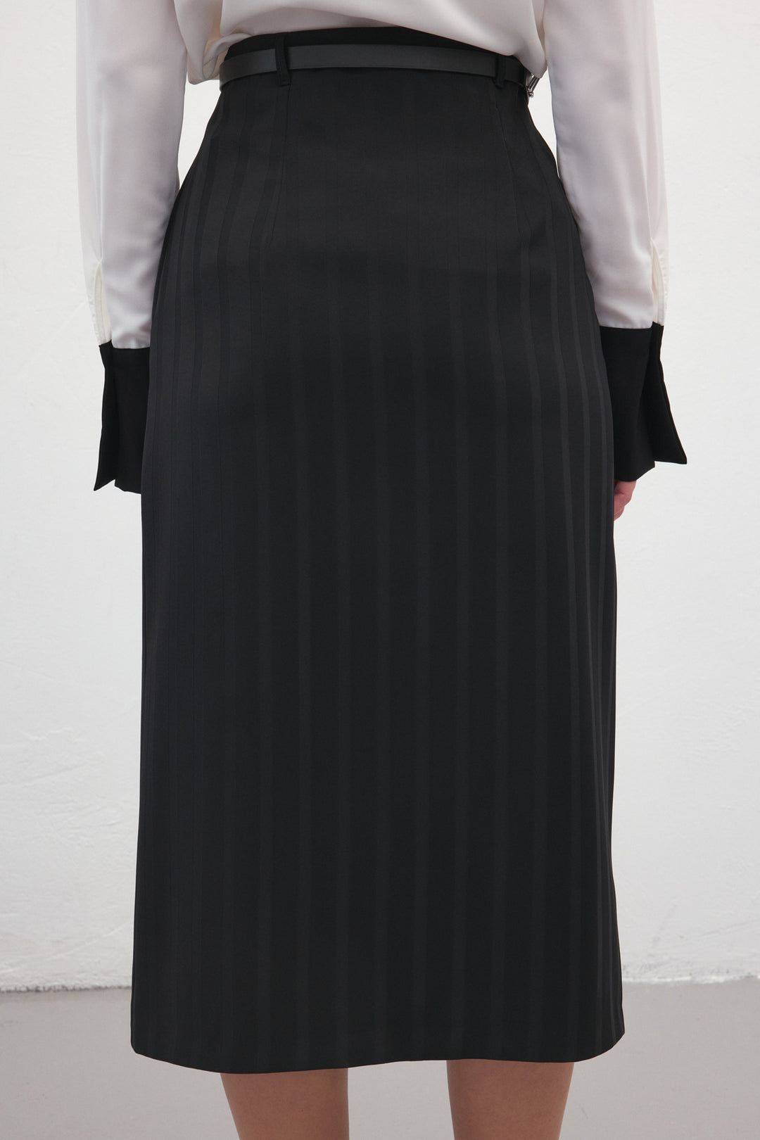 Sateen Jupe Anna à Fente - Noir