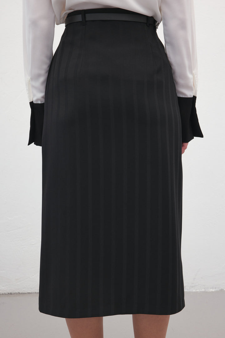 Sateen Jupe Anna à Fente - Noir