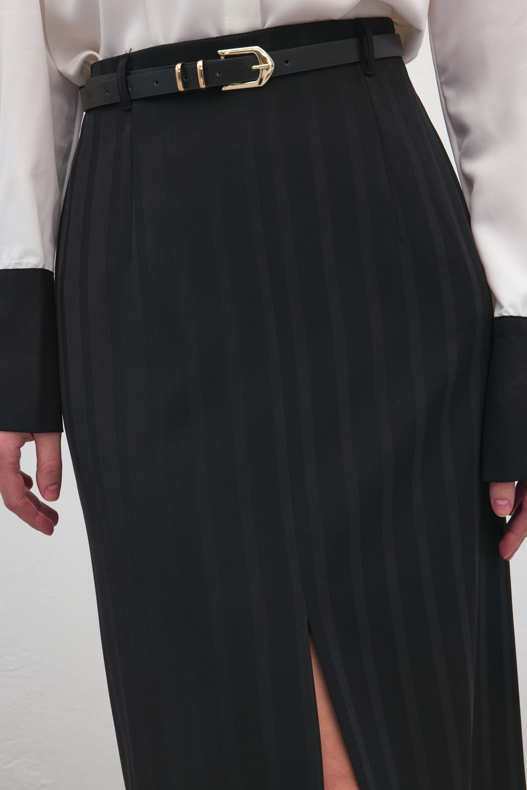 Sateen Jupe Anna à Fente - Noir