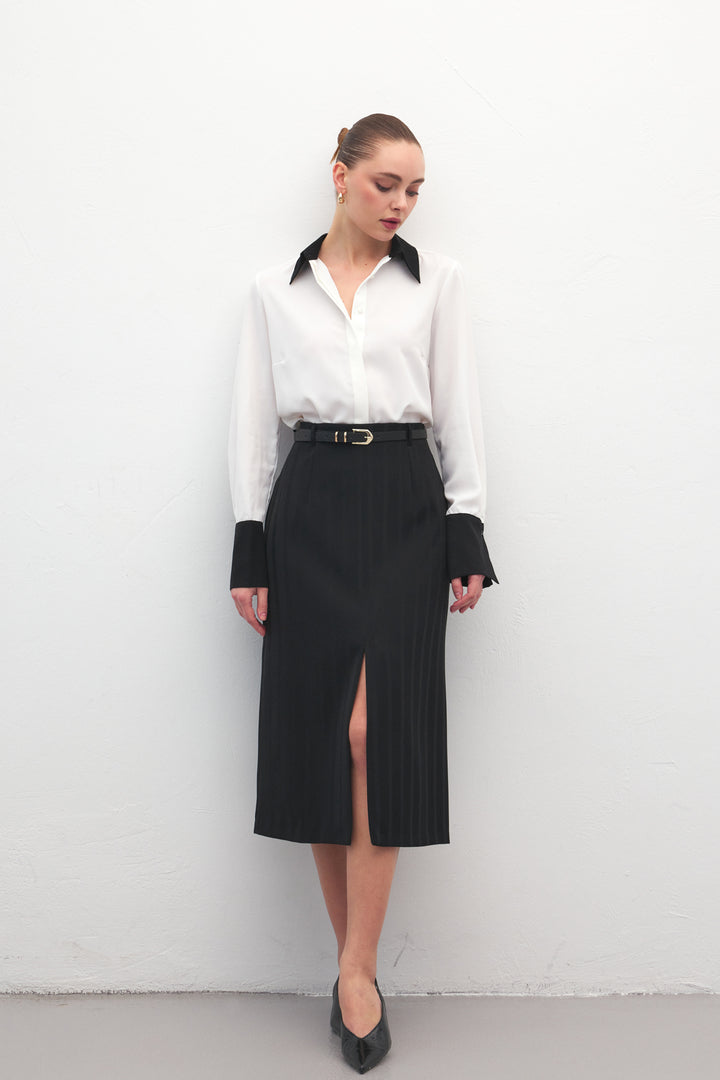 Sateen Jupe Anna à Fente - Noir