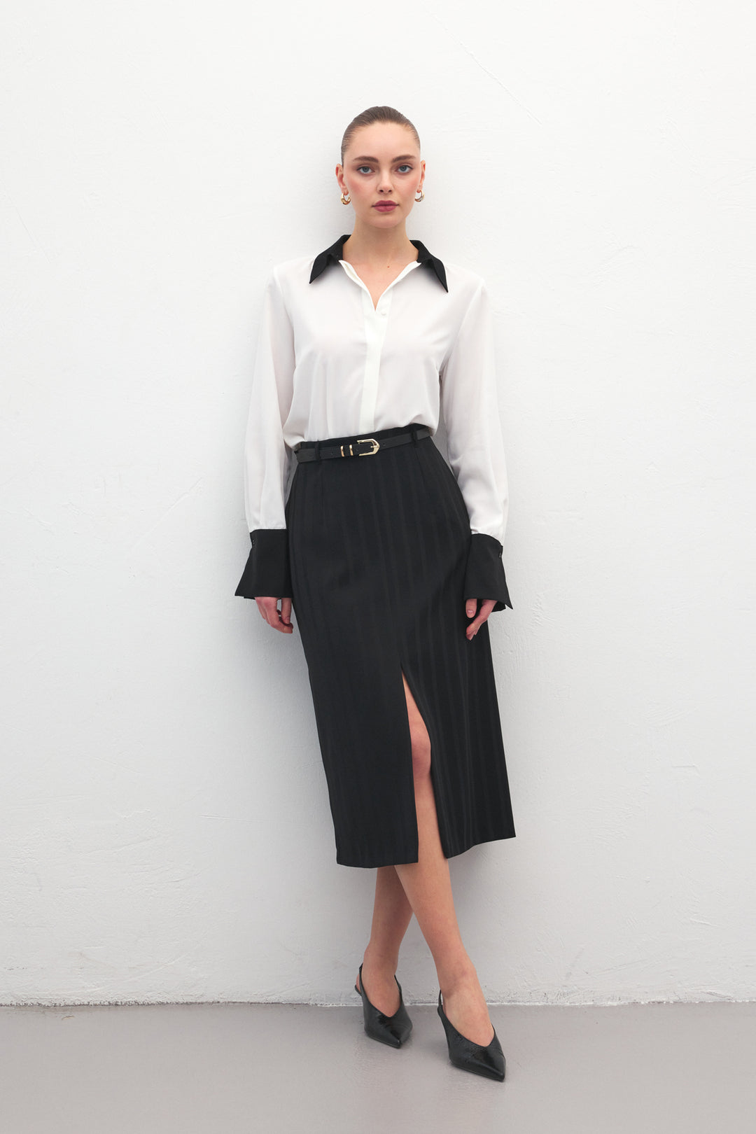 Sateen Jupe Anna à Fente - Noir