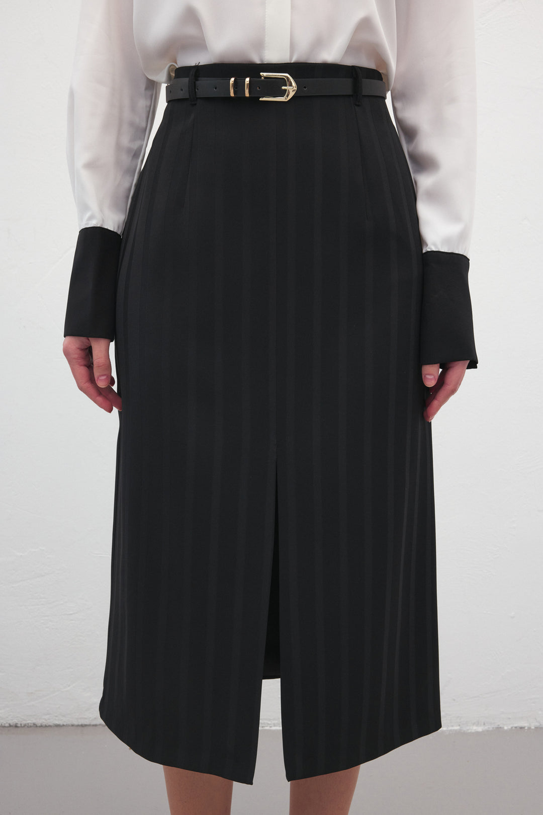 Sateen Jupe Anna à Fente - Noir
