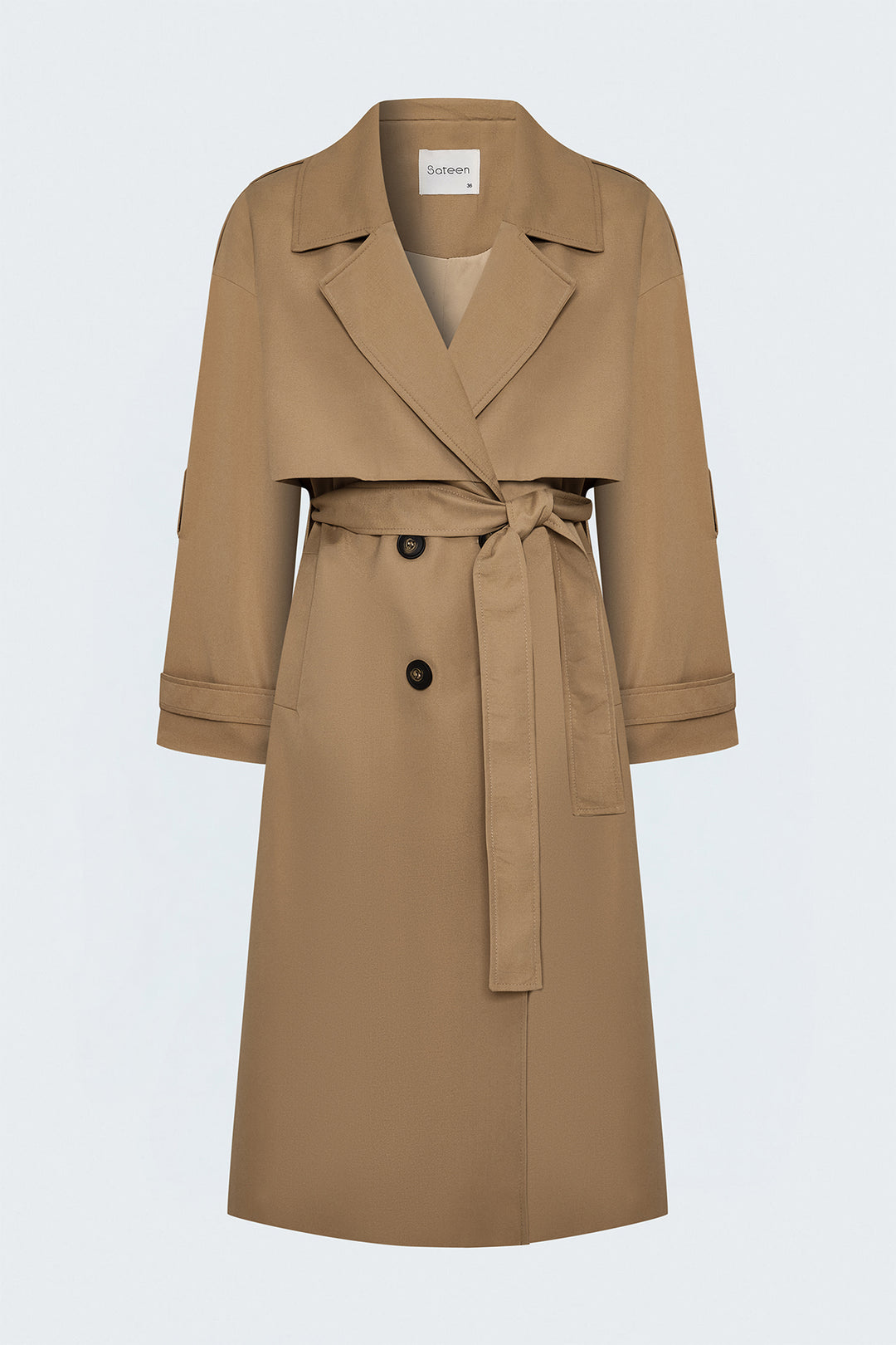 Sateen Trench détaillé avec épaulettes - Camel