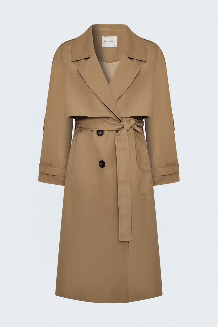 Sateen Trench détaillé avec épaulettes - Camel