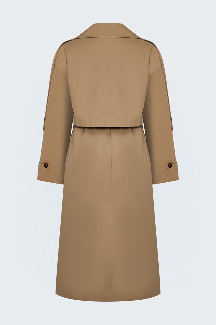 Sateen Trench détaillé avec épaulettes - Camel