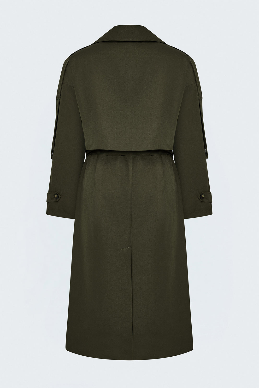 Sateen Trench avec Détails Épaules - Kaki