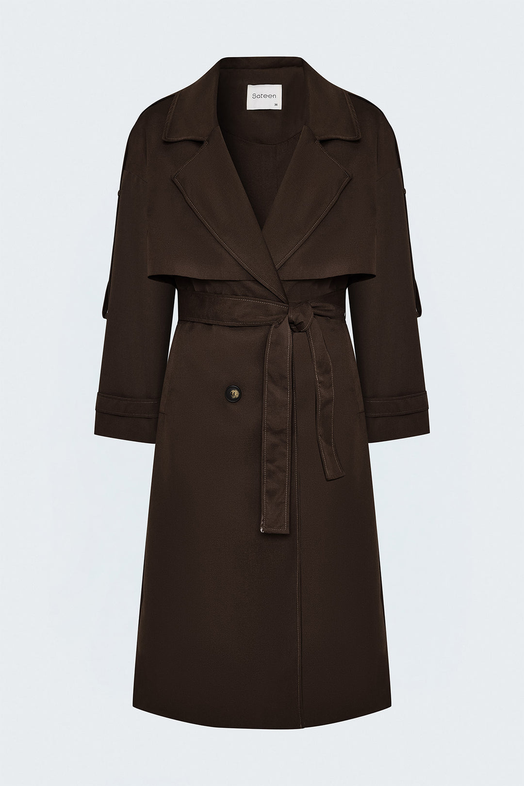 Sateen Trench avec détails épaulettes - Marron