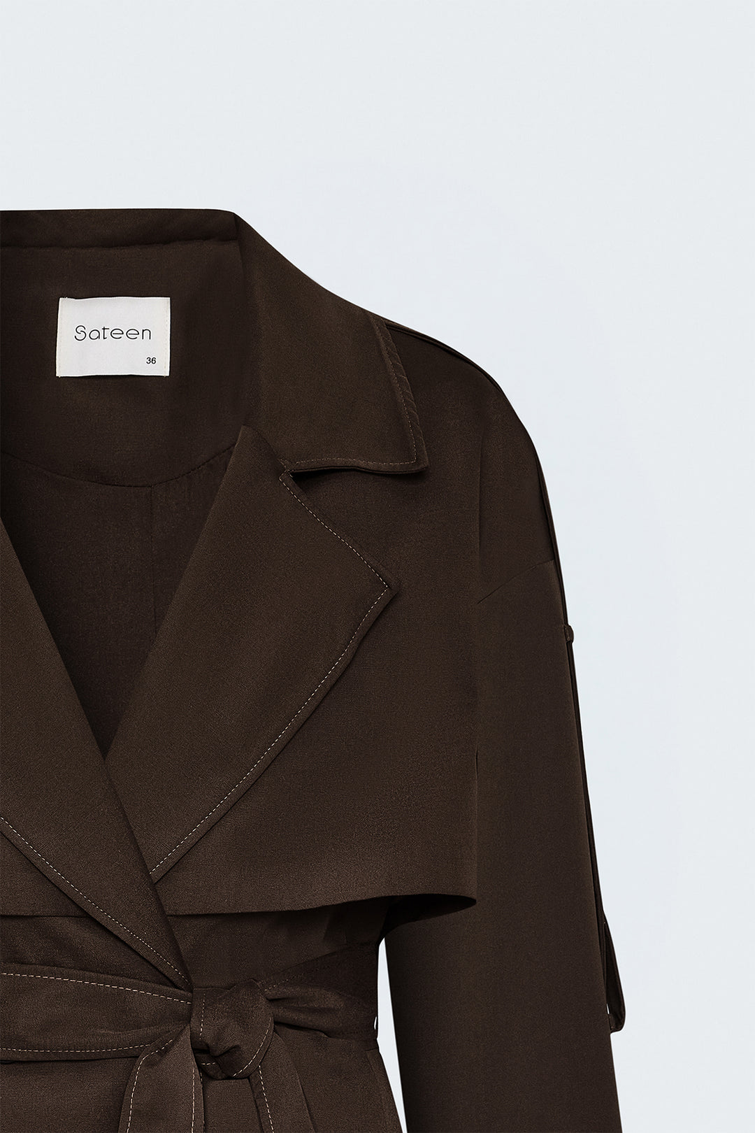 Sateen Trench avec détails épaulettes - Marron