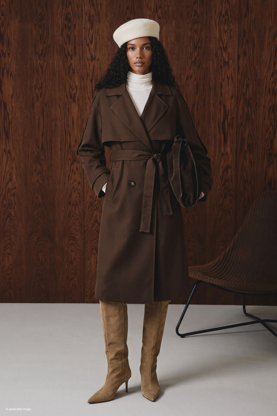 Sateen Trench avec détails épaulettes - Marron