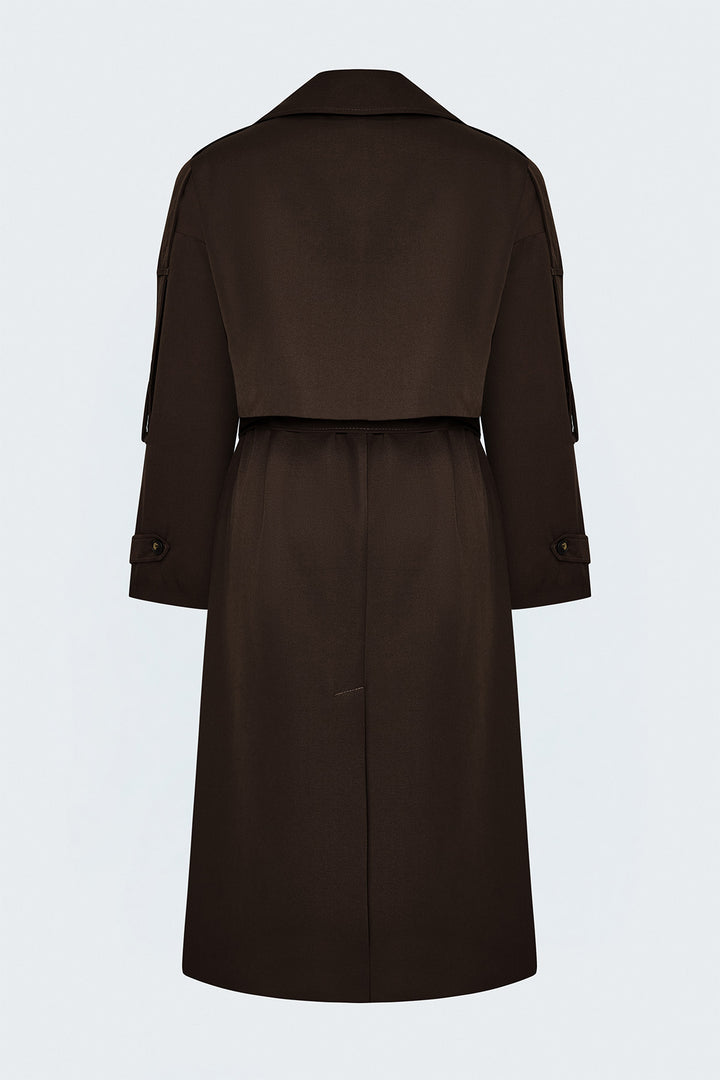 Sateen Trench avec détails épaulettes - Marron