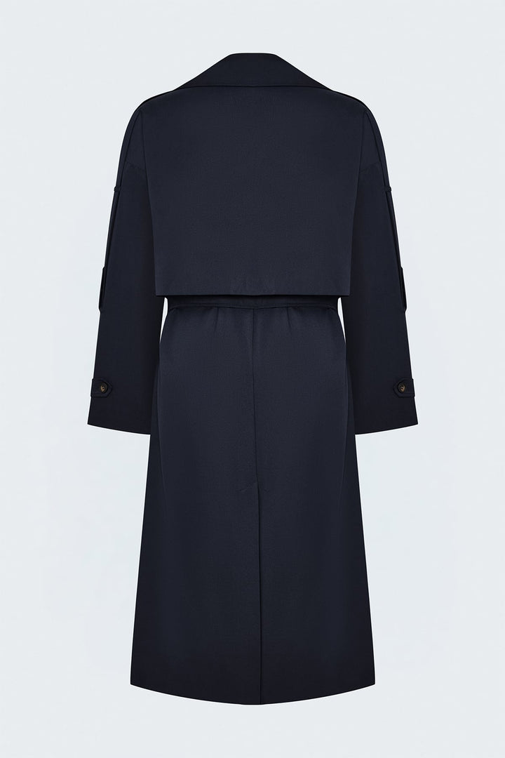 Sateen Trench avec détails épaulettes - Bleu marine