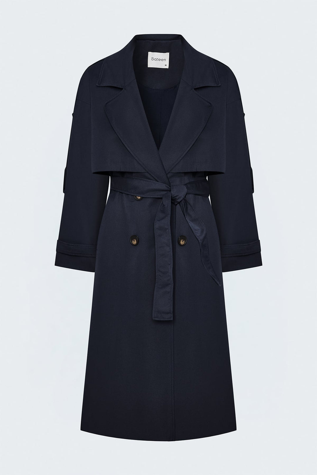 Sateen Trench avec détails épaulettes - Bleu marine