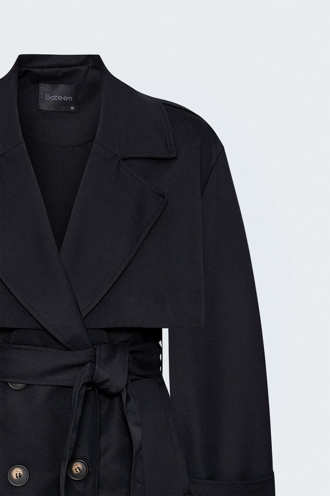 Sateen Trench avec détails épaulettes - Noir