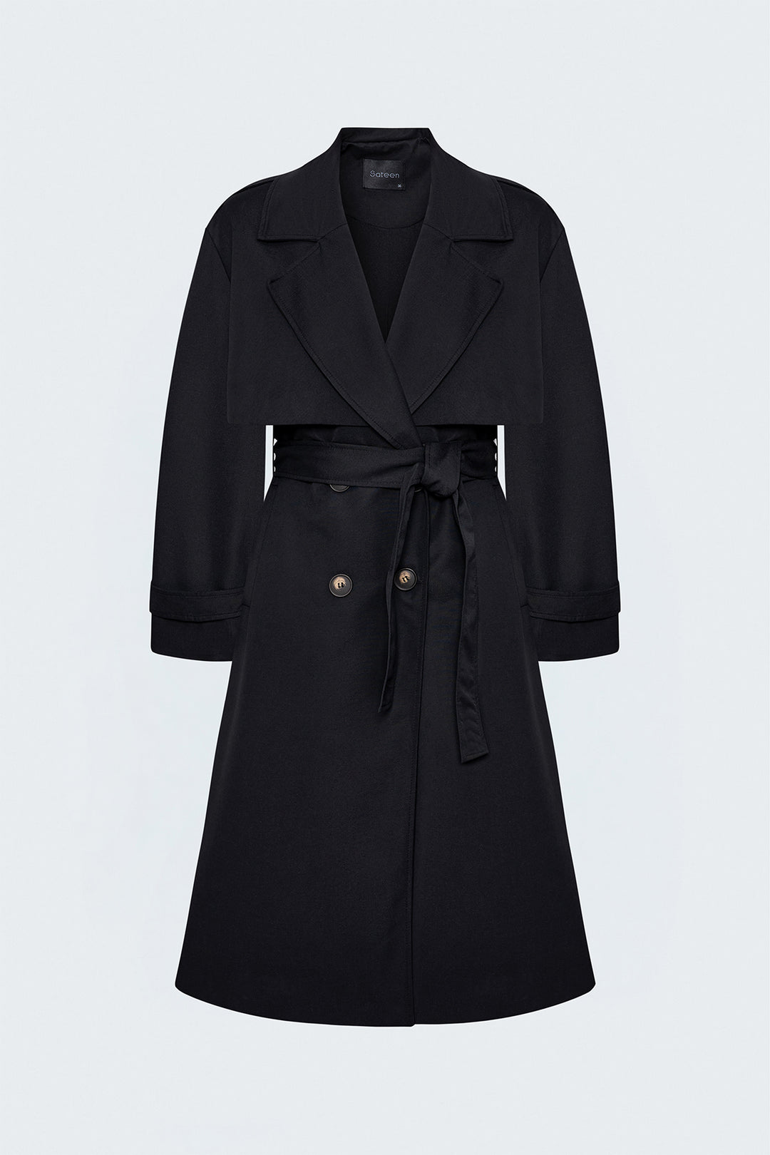 Sateen Trench avec détails épaulettes - Noir