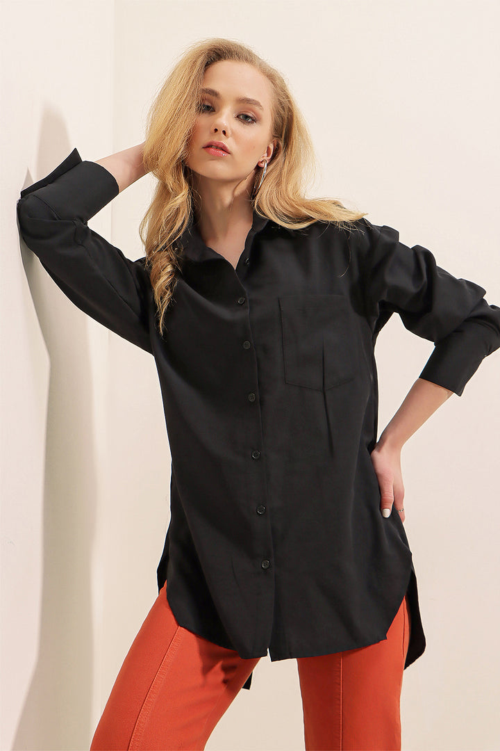 Bigdart 3952 Chemise Boyfriend à Boutons au Dos - Noir