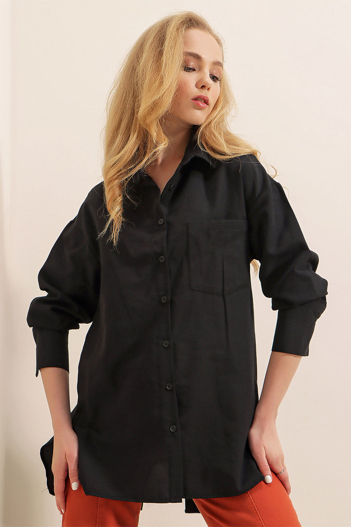 Bigdart 3952 Chemise Boyfriend à Boutons au Dos - Noir