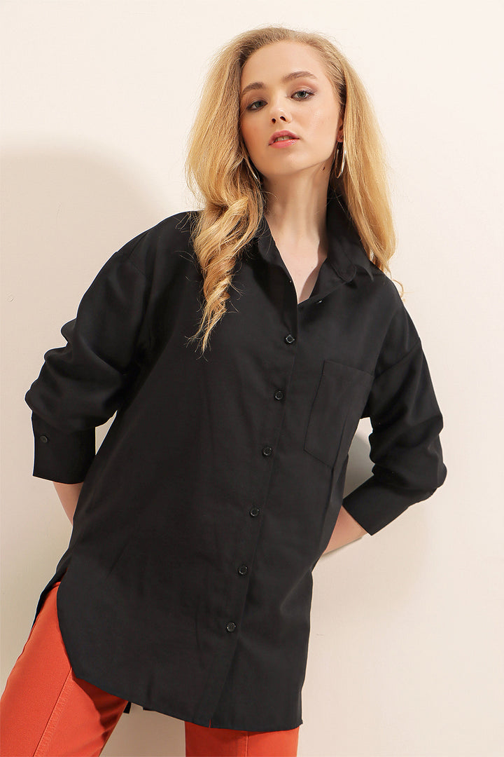 Bigdart 3952 Chemise Boyfriend à Boutons au Dos - Noir