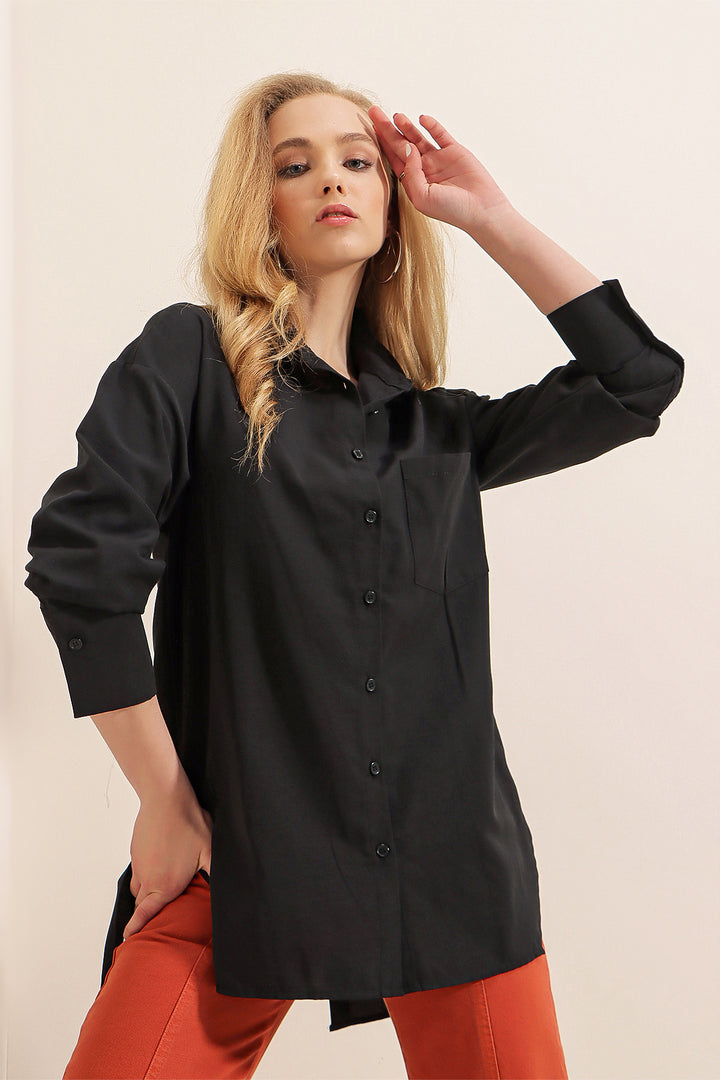 Bigdart 3952 Chemise Boyfriend à Boutons au Dos - Noir