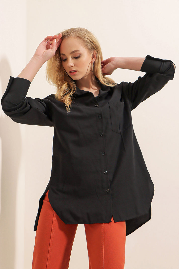 Bigdart 3952 Chemise Boyfriend à Boutons au Dos - Noir