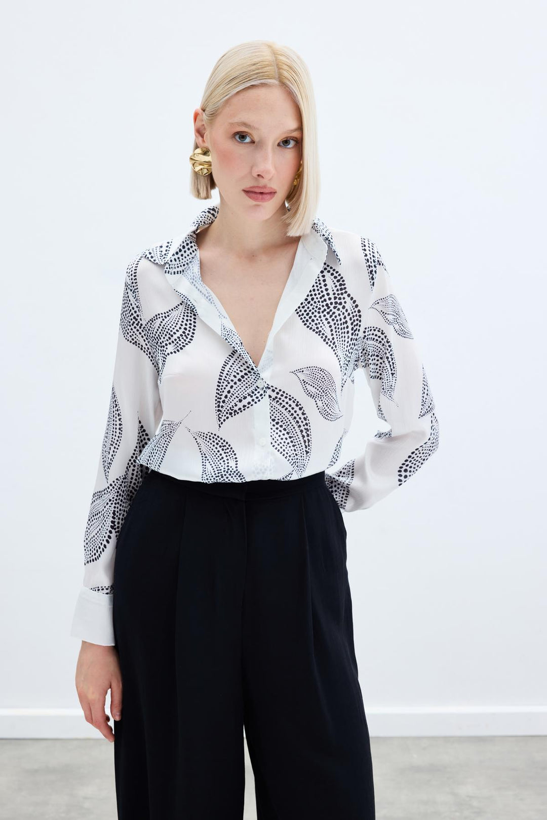 Sateen Chemise Imprimée Longue au Dos - Écru