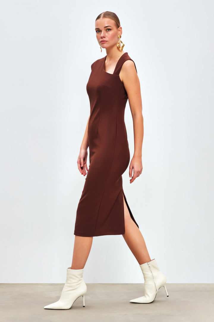 Sateen Robe midi asymétrique - Marron