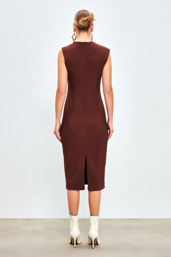 Sateen Robe midi asymétrique - Marron