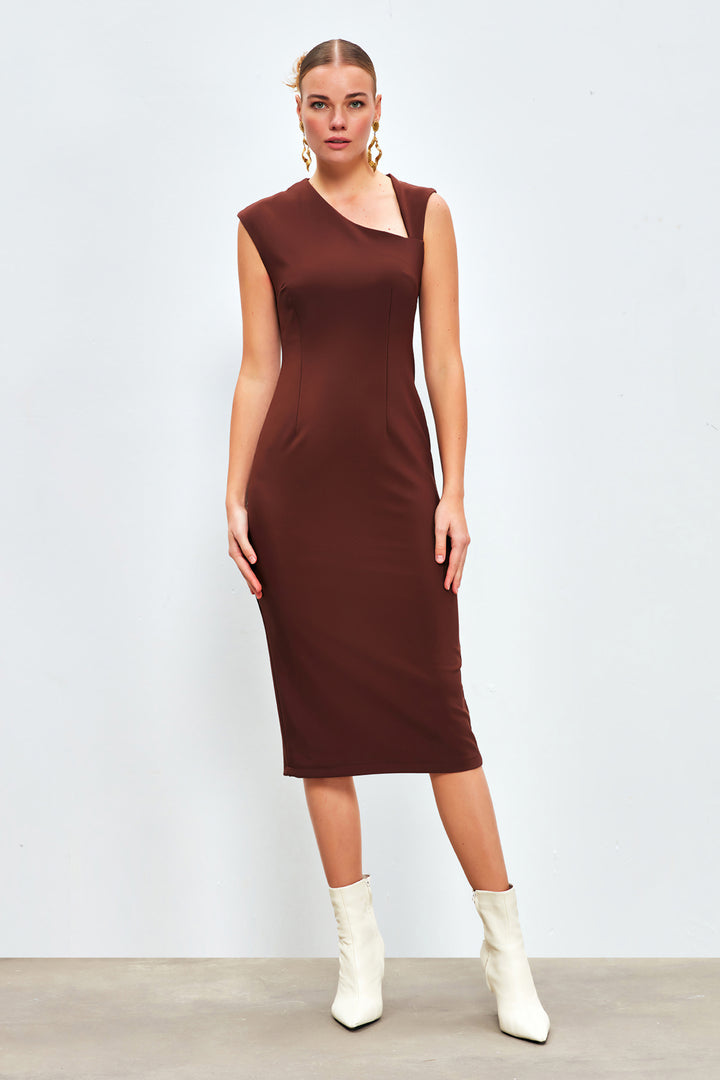 Sateen Robe midi asymétrique - Marron