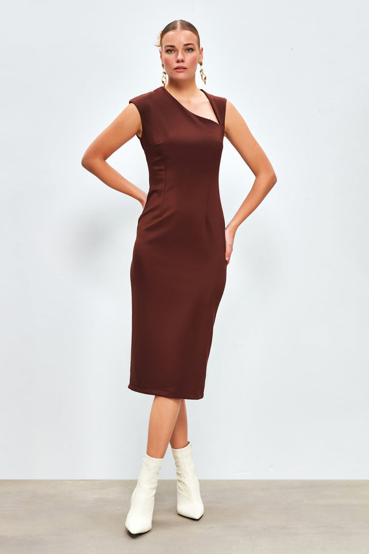 Sateen Robe midi asymétrique - Marron