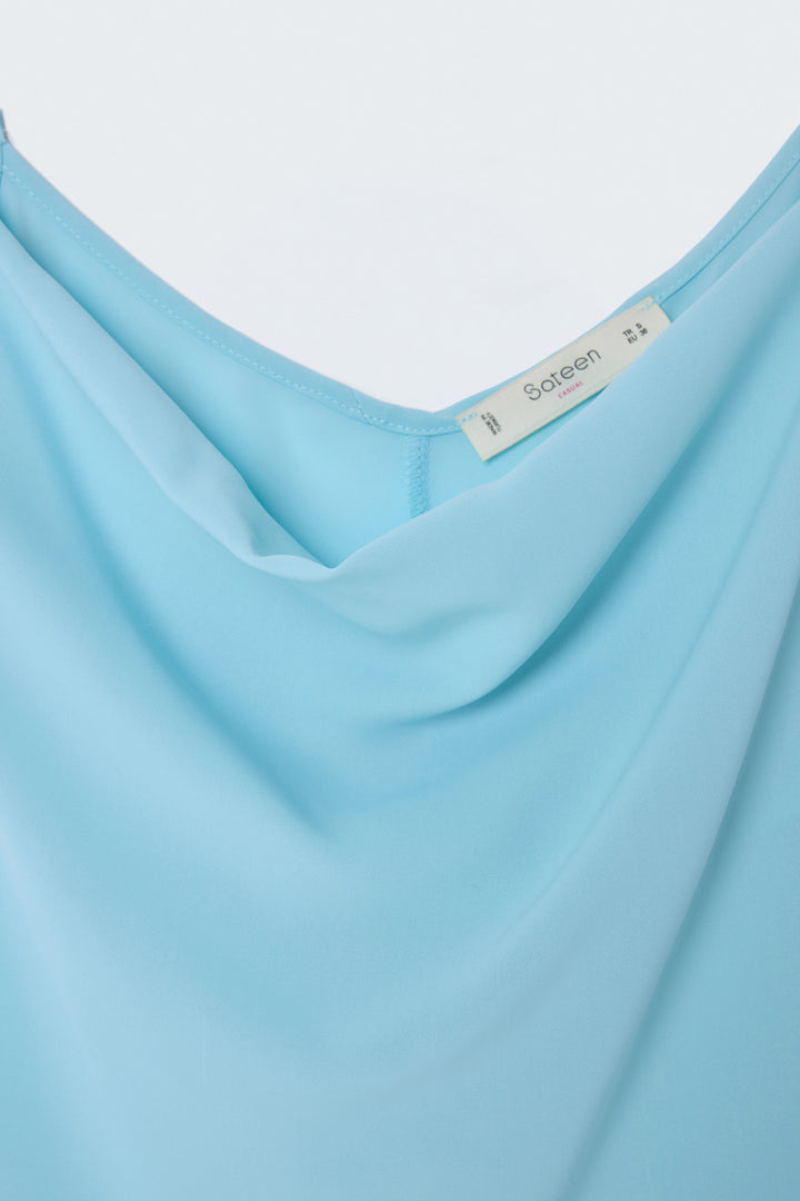 Sateen Blouse Débardeur Col Dégagé - bebe Bleu