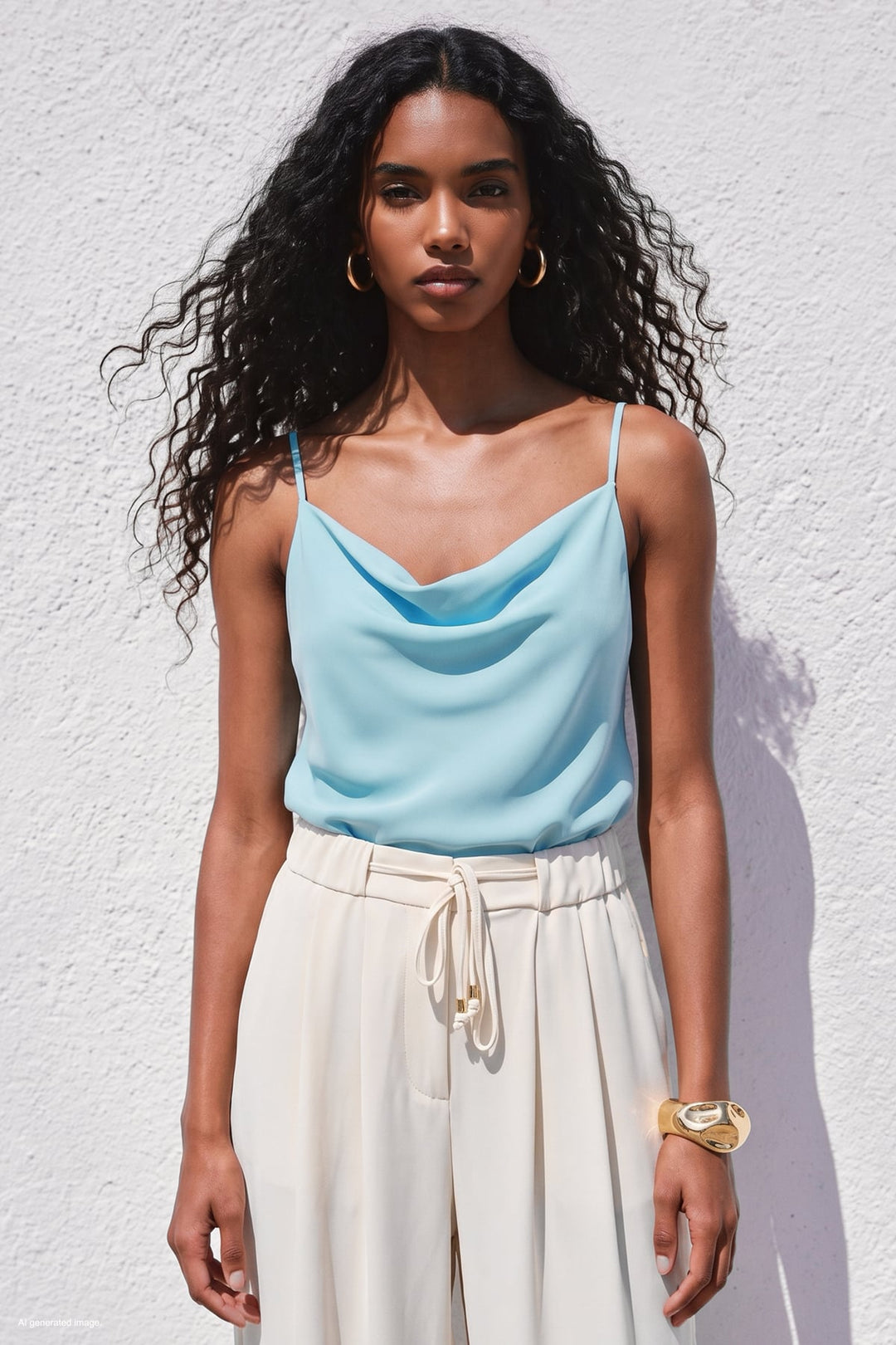 Sateen Blouse Débardeur Col Dégagé - bebe Bleu