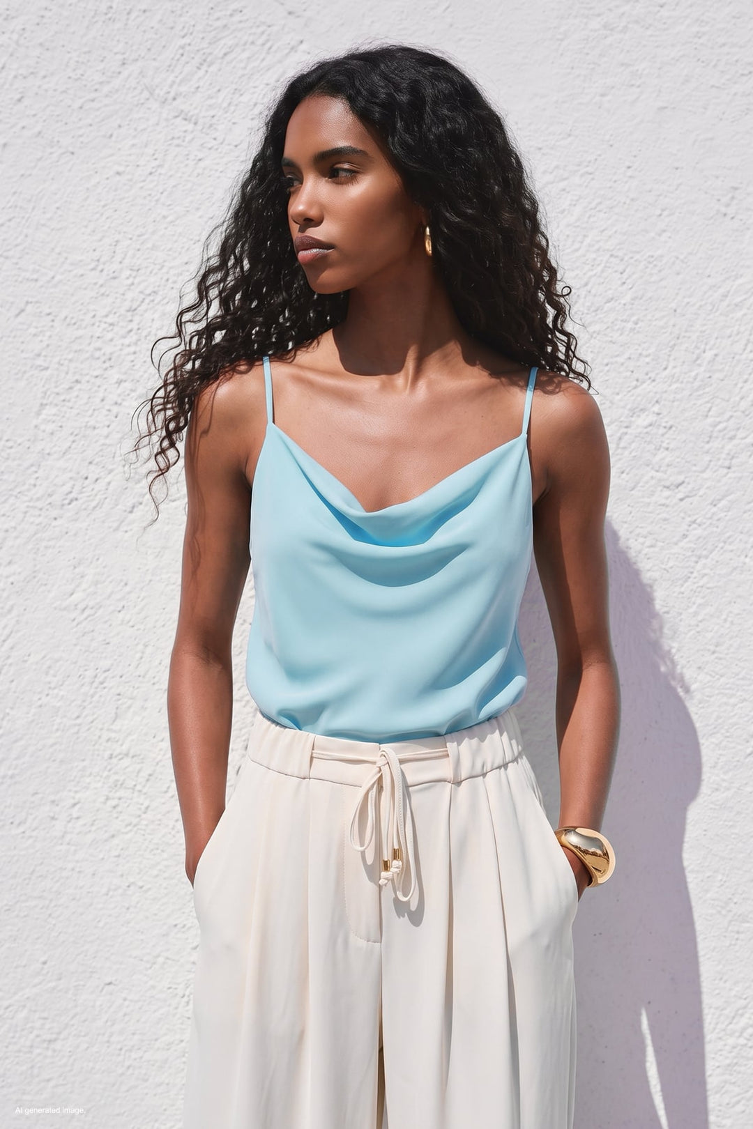 Sateen Blouse Débardeur Col Dégagé - bebe Bleu